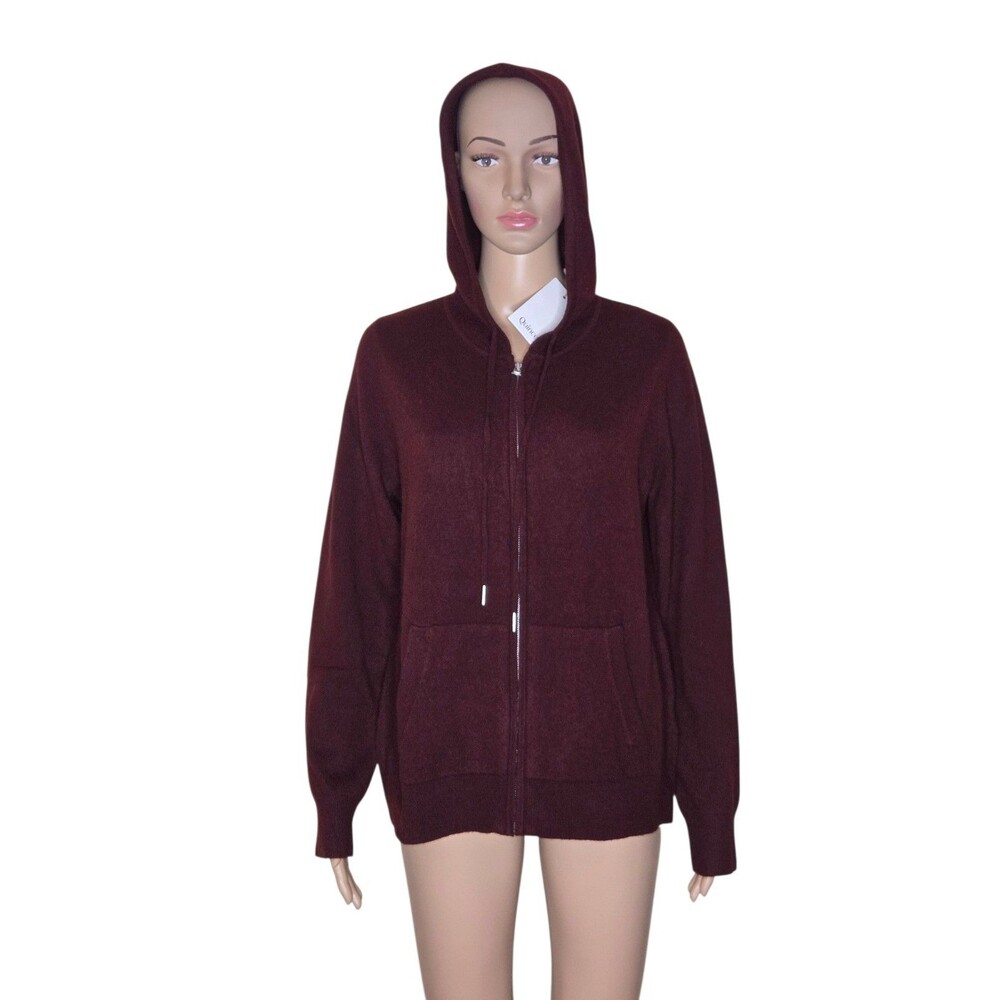 NWT Quince Womens Rich Burgundy Mongolian Cashmere Full Zip Hoodie  Sweater S